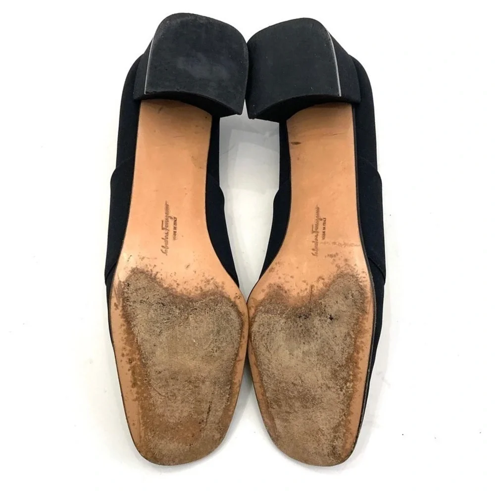 Salvatore Ferragamo Black Fabric‎ Block Heels Womens 10 AA Narrow Careerwear
